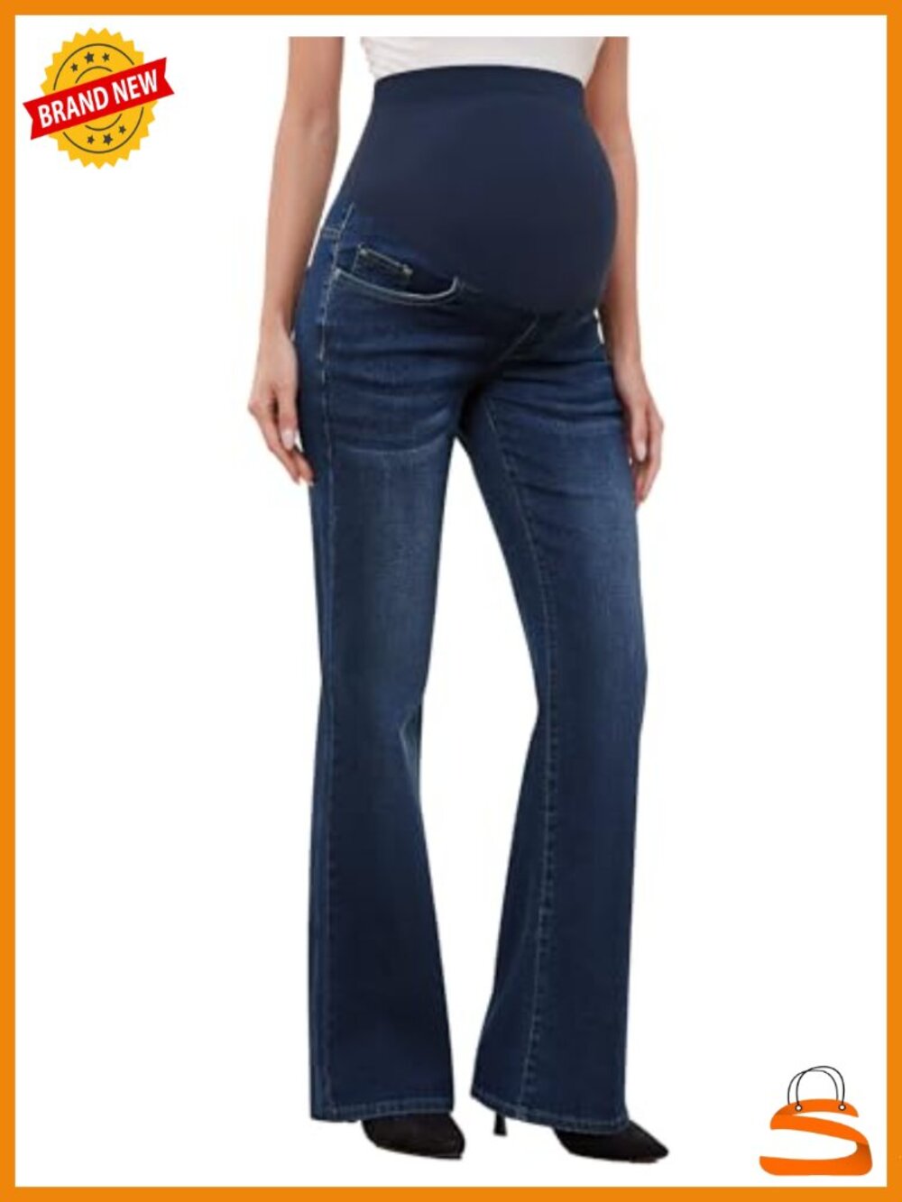 Stretch Maternity Bootcut Jeans with Pockets Over The Belly Bell Bottoms Flare